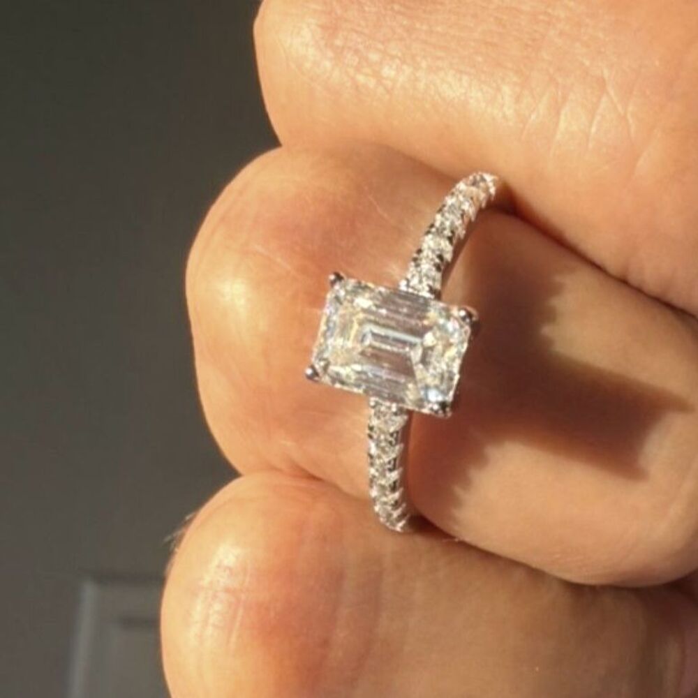 1 CT Emerald Cut Moissanite Ring Size 7 D Color GRA Paperwork